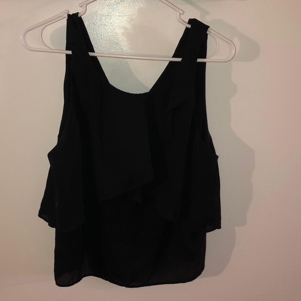 Black sheer overlapping blouse